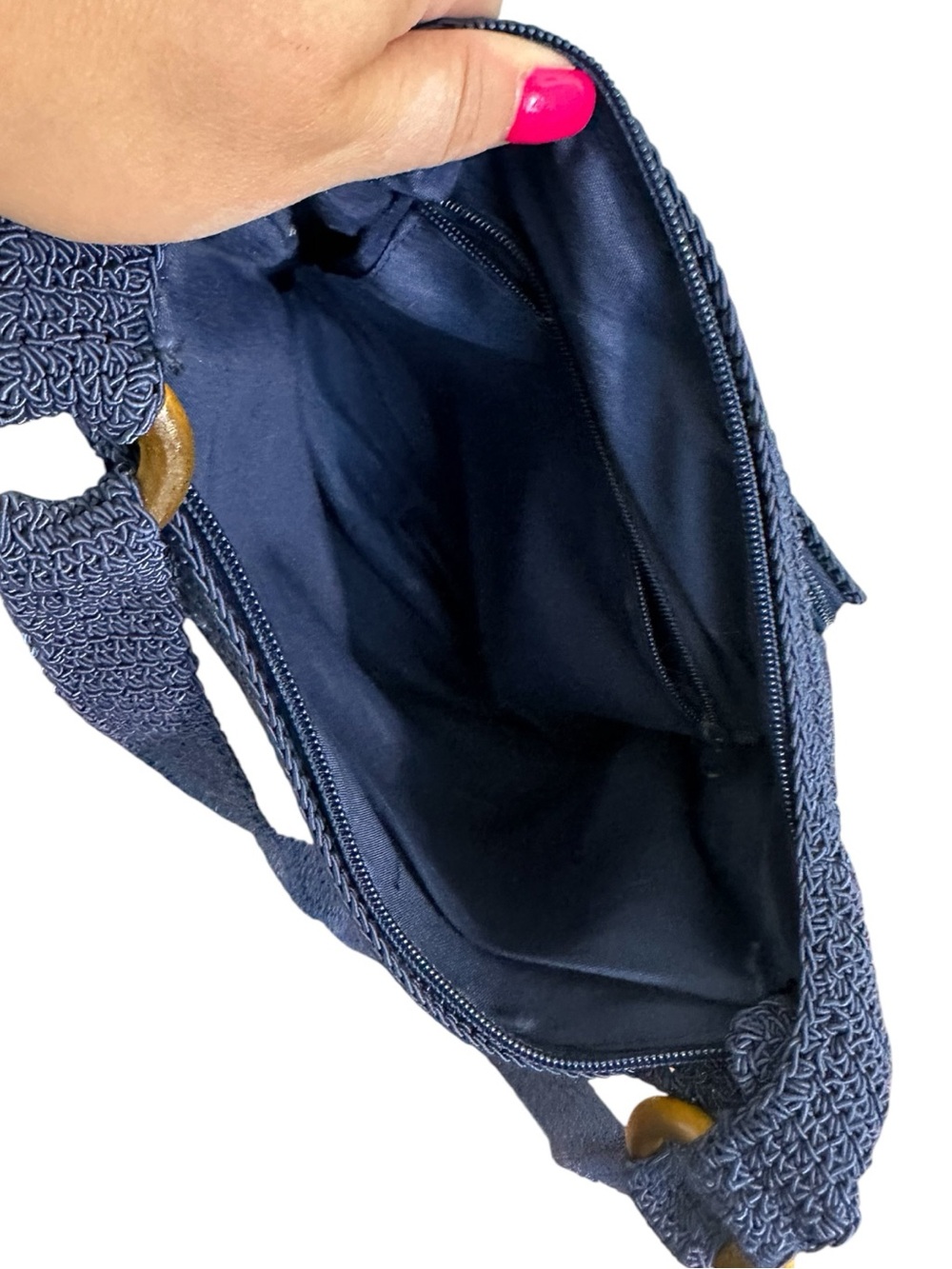 The Sak Navy Blue Crochet Crossbody Bag Beaded Studded Wallet Organizer - Picture 8 of 8